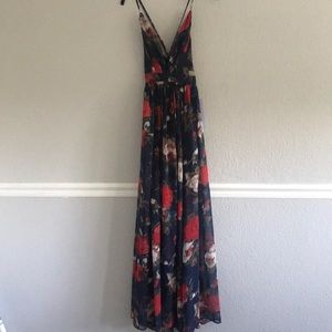 Low-V-Neck Floral-Print Maxi Dress